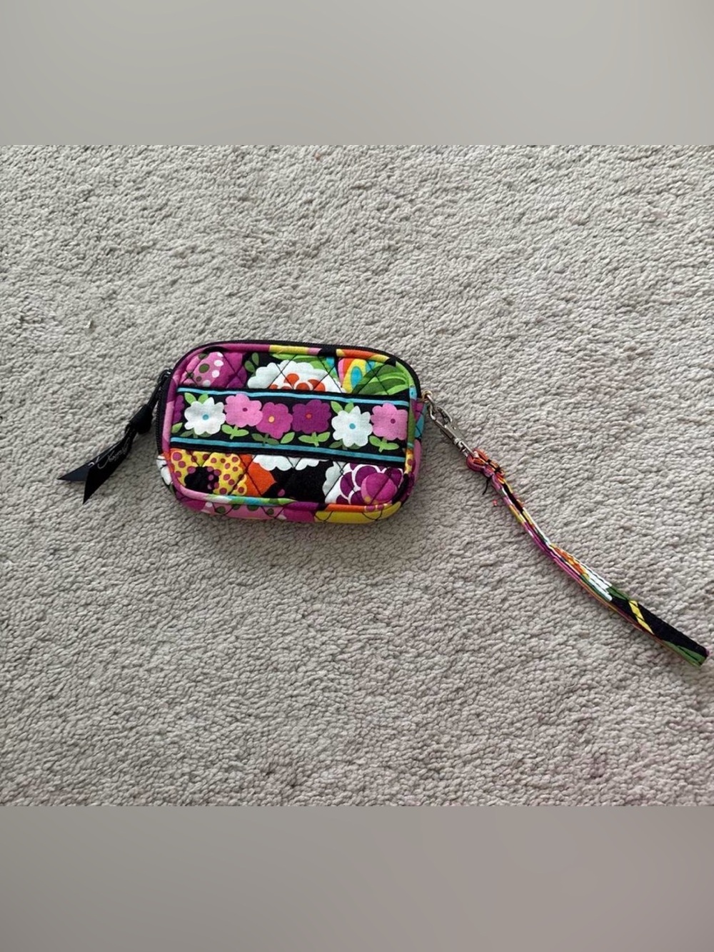 Vera Bradley Floral Quilted Wristlet in Black, Pink, Green & Yellow